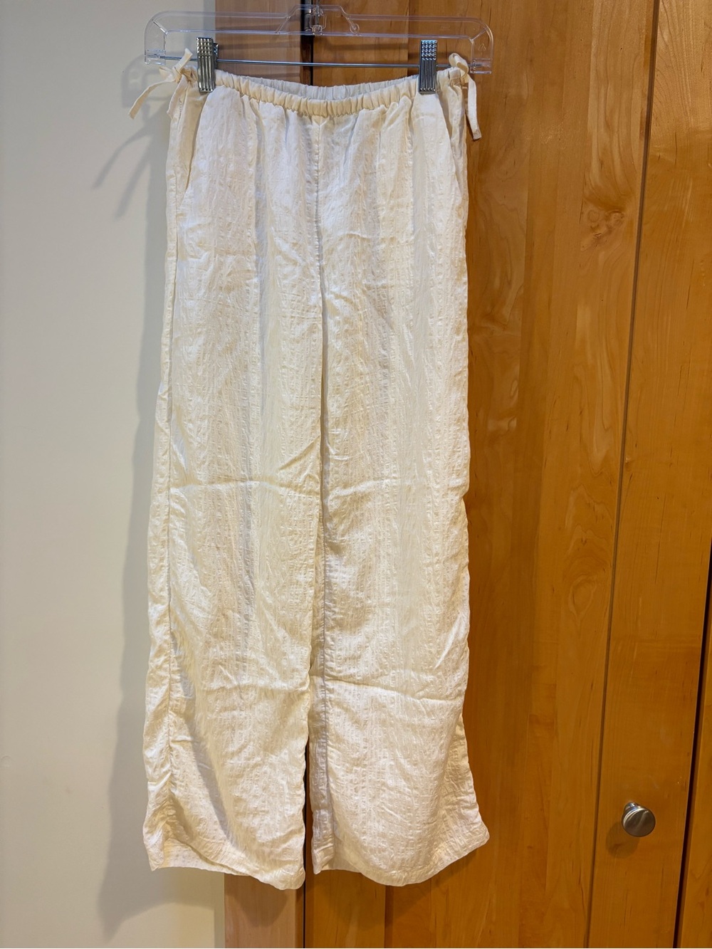 H&M Girls Cream Wide-Leg Tie-Waist Pants